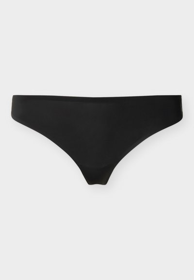 Culotte bikini noire sans coutures avec une ceinture taille basse, des bords plats et un tissu lisse et extensible.