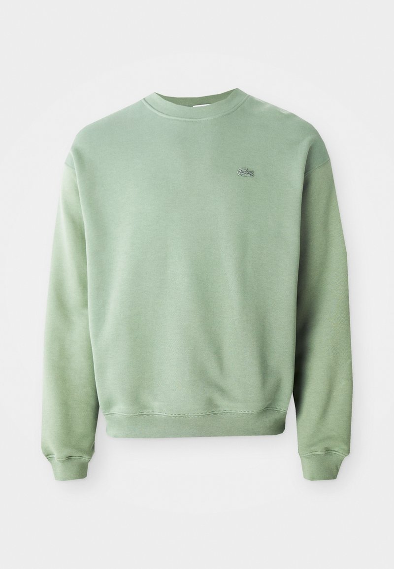 Sweat-shirt vert clair à col rond avec manches longues et petit logo crocodile brodé sur la poitrine gauche.