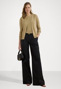 Lauren Ralph Lauren Rib Knit Linen Blend V Neck Cardigan - Kardiganas - camel
