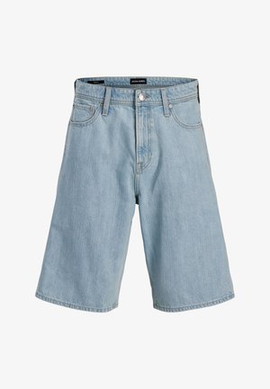 Shorts baggy en denim bleu clair avec fermeture à boutons devant, passants pour ceinture et poches, par Jack & Jones.