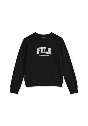 Sort langærmet crewneck-sweatshirt med beige FILA-logo og teksten "Established 1911" på brystet.