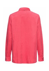 Langsleeve shirt in een vibrante roze stof met een gladde textuur, voorzien van een klassieke kraag en met knoopsluitingen bij de manchetten. Achteraanzicht weergegeven.
