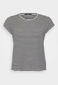 Sort-hvide stribede kortærmede t-shirt med rund halsudskæring og en løs pasform, lavet af blødt bomuldsstof.