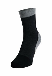 Schwarz-graue Knöchelsocke mit geripptem Bund, featuring einen einfarbigen grauen Absatz und Fußbereich, hergestellt aus einem weichen, dehnbaren Textil.