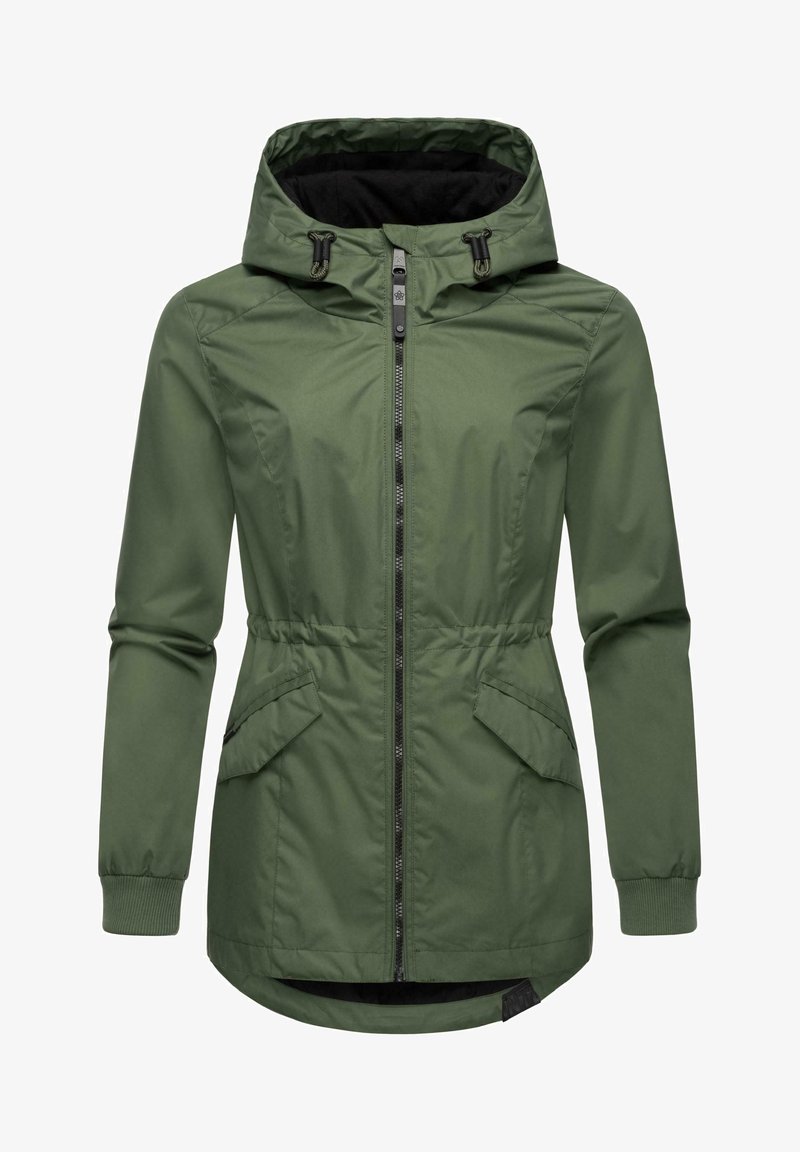 Žalias lengvas džemperis su kapišonu, užtrauktuku, elastiniais rankogalviais ir dviem šoninėmis kišenėmis. Audinys turi lygų paviršių su matinio finišu.