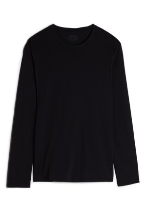 Schwarzes Langarmshirt aus weichem Stoff, mit rundem Ausschnitt und einem schlichten, nahtlosen Design. Keine sichtbaren Muster oder Akzente.