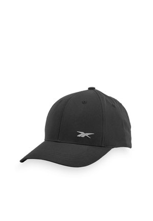 Casquette de baseball noire avec une visière courbée et un petit logo Reebok argenté sur le panneau avant.