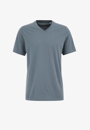 Meeste lühikeste varrukatega V-kaelusega T-särk pehmest, kergest, erineva sinise värvitooniga kangast. Omab lihtsat disaini, lõdva istuvuse ja ilma mustriteta.