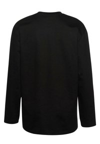 Long-sleeve shirt in solid black cotton fabric. Features a crew neckline and straight cut with no visible patterns or accents.