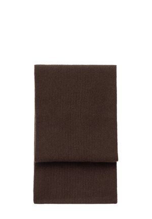 Brauner gerippter Stoff rechteckiger Schal mit einem gefalteten Design und einer weichen Textur, geeignet für Wärme und Stil.