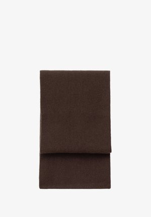 Brown ribbed fabric rectangular scarf, featuring a folded design with a soft texture, suitable for warmth and style.