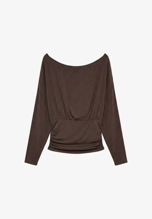 PULL&BEAR, LONG SLEEVE BOAT NECK WITH WAIST SASH - TOP - T-shirt à manches longues - brown