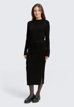 TOM TAILOR FITTED MIDI MIT GÜRTEL - Strickkleid - deep black