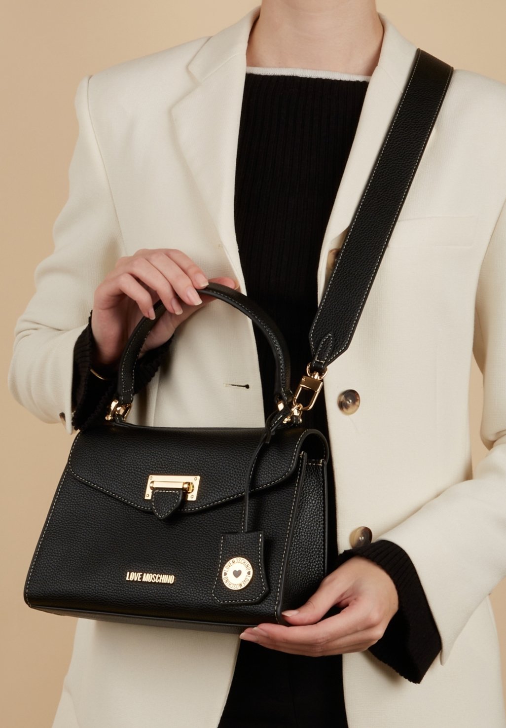 Love Moschino Damen Handtasche - Schultertasche Aus PU-Leder, Schwarz, Mit Logo