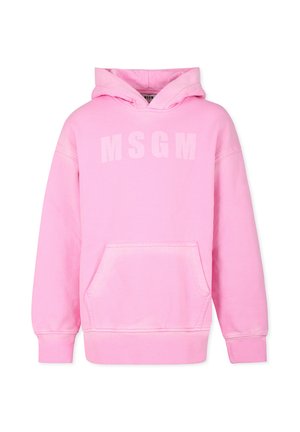 Felpa rosa realizzata in tessuto morbido, con tasca a marsupio, polsini a costine e logo "MSGM" in rosa chiaro sul fronte.
