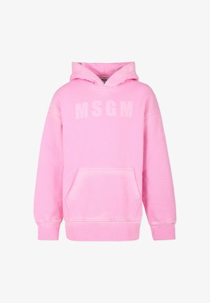 Roze hoodie van zachte stof, met een buidelzak, geribde manchetten en het "MSGM"-logo in lichter roze op de borst.