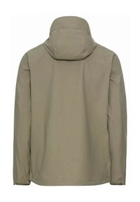Leichte, kapuzejacke in gedämpftem olivgrün. Sie hat eine glatte Textur und ein schlankes Design ohne sichtbare Verschlüsse oder Verzierungen.