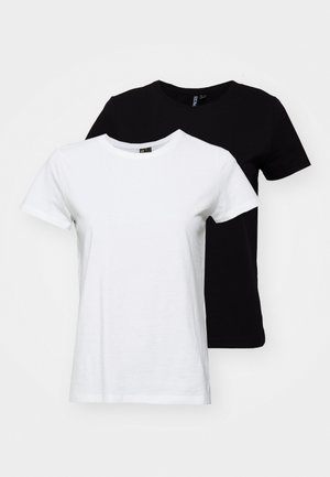 Due magliette a maniche corte: una bianca e una nera. Realizzate in cotone, presentano un design classico con scollo rotondo e una texture liscia.