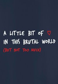 T-shirt bleu marine avec texte blanc et rouge en style manuscrit, incluant un symbole de cœur, transmettant un message ludique sur les émotions.