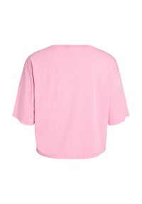Lyserød cropped t-shirt lavet af blødt bomuld, med rund halsudskæring og korte ærmer. Enkel, ensfarvet design uden mønstre.