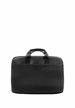 Sac mallette rectangulaire noir avec deux poignées et une poche avant, conçu pour un usage professionnel ou commercial.