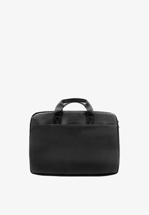 Sac mallette rectangulaire noir avec deux poignées et une poche avant, conçu pour un usage professionnel ou commercial.