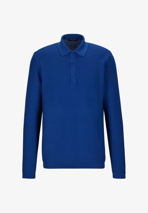 Langärmliges Polohemd in lebhaftem Blau, aus strukturiertem Stoff, mit kragenförmigem Ausschnitt und dreiknöpfiger Knopfleiste.