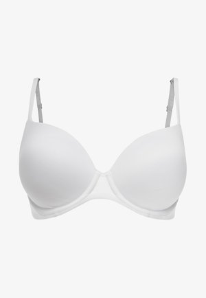 Witte gewatteerde beha met verstelbare bandjes, naadloos ontwerp en een gladde textuur. Beschikt over een eenvoudige haaksluiting aan de achterkant.