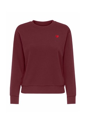 Bordeaux sweatshirt, lange mouwen, ronde hals, ribgebreide boorden en zoom. Bevat een kleine rode hartborduursel op de borst. Zacht stofkwaliteit.