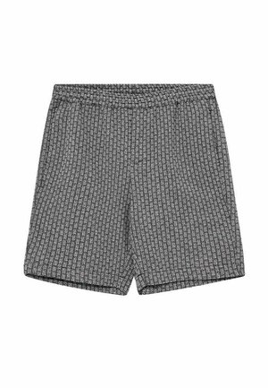 Pánske sivé vzorované šortky s elastickým pásom a bočnými vreckami, zobrazené rozložené na bielom pozadí.