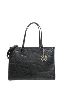 Borsa tote nera con motivo geometrico in rilievo, doppie spalline, tracolla staccabile e dettaglio a charm in tono oro.