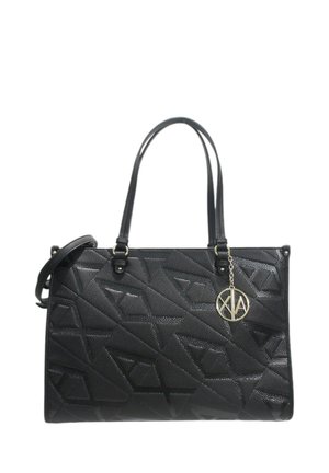 Borsa tote nera con motivo geometrico in rilievo, doppie spalline, tracolla staccabile e dettaglio a charm in tono oro.
