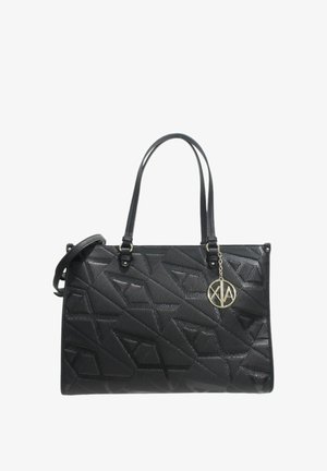 Borsa tote nera con motivo geometrico in rilievo, doppie spalline, tracolla staccabile e dettaglio a charm in tono oro.