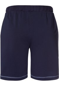 Pantaloni sportivi blu navy con cintura elasticizzata, texture liscia e dettagli di cucitura a contrasto all'orlo.