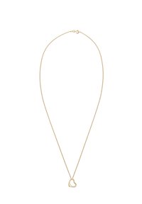 Golddkleurige ketting met een dunne schakel en een hartvormig, open hanger. Eenvoudig ontwerp met een gladde textuur en zonder verdere versieringen.