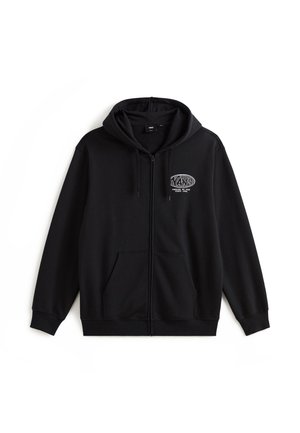 Felpa nera con zip realizzata in tessuto morbido. Dotata di una stampa del logo sul davanti e due tasche laterali. Maniche lunghe con polsini e orlo a costine.