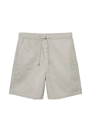 Világos bézs színű, laza rövidnadrág elasztikus derékpánttal, elülső zsebekkel és húzózsinóros rögzítéssel, mindennapi viseletre alkalmas.