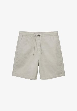 Lyse beige afslappede shorts med elastisk linning, forlommer og snørelukning, velegnede til daglig brug.
