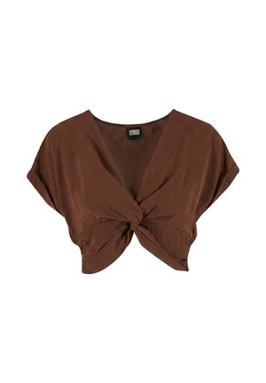 Urban Classics, LADIES KNOTTED V-NECK TOP - Blúzka - cinnamonbrown