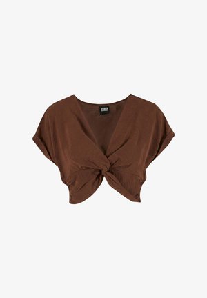 Urban Classics, LADIES KNOTTED V-NECK TOP - Μπλούζα - cinnamonbrown