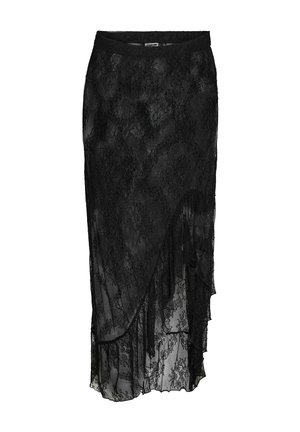 Mustast pitsist seelik, millel on kihiline disain, õrn lillemuster ja paeladega ääristatud serv. Elastne vöökoht mugavaks kandmiseks.