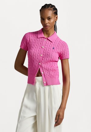 Polo Ralph Lauren CABLE COTTON SHORT SLEEVE POLO CARDIGAN - Cardigan - dalia pink