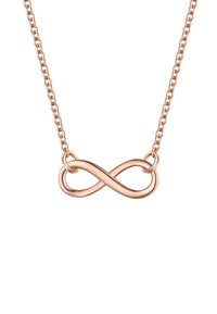 Rose gold halskæde med et uendelighedssymbol vedhæng. Kæden består af sammenkoblede ovale former, hvilket tilføjer tekstur og visuel interesse.