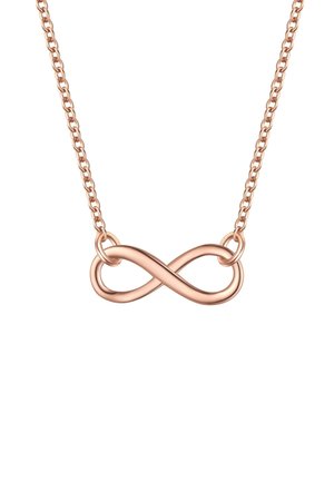 Halskette aus Roségold mit einem Anhänger in Form eines Unendlichkeitssymbols. Die Kette besteht aus miteinander verbundenen ovalen Formen, die Textur und visuelles Interesse verleihen.