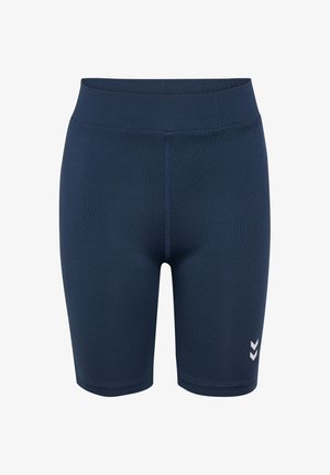 Marineblå atletikshorts lavet af glat stof med høj talje og diskrete logoaccenter på den nedre side. Strækbart fit.