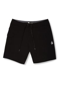 Shorts de bain noirs en tissu léger, dotés d'une taille avec cordon de serrage ajustable, d'une poche latérale et d'un logo sur l'ourlet.