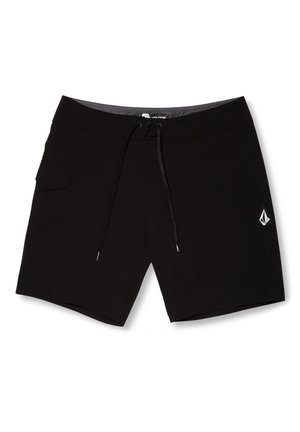 Shorts de bain noirs en tissu léger, dotés d'une taille avec cordon de serrage ajustable, d'une poche latérale et d'un logo sur l'ourlet.
