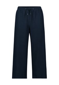Pantaloni a gamba larga blu navy realizzati in tessuto leggero, con una vita elastica e un cordoncino per la regolazione.