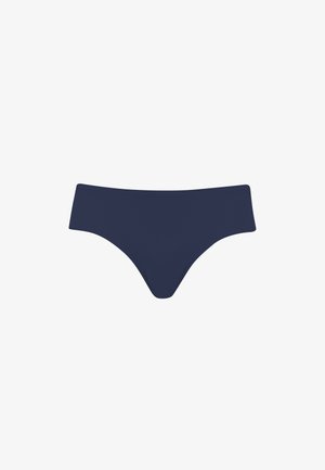 Helleblaue Bikini-Unterteil, aus glattem Stoff gefertigt. Verfügt über einen moderaten Schnitt mit einem breiten Bund und minimalen Seitenelementen für zusätzlichen Komfort.
