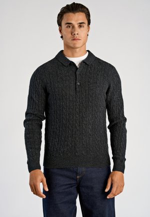 BUTTON POLO - Stickad tröja - charcoal mel